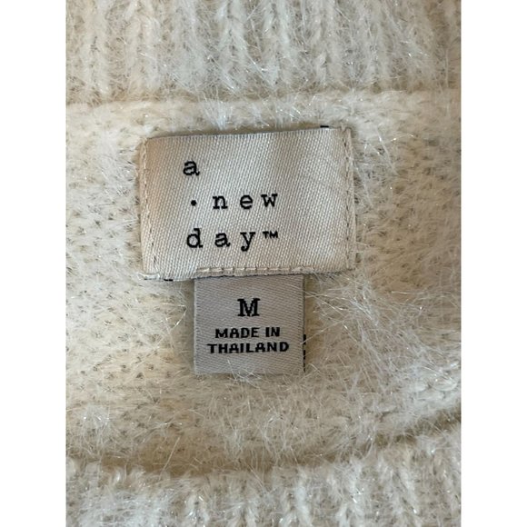 A New Day Womens Pullover Sweater Round Neck Long Sleeve White Size Medium - Picture 10 of 12